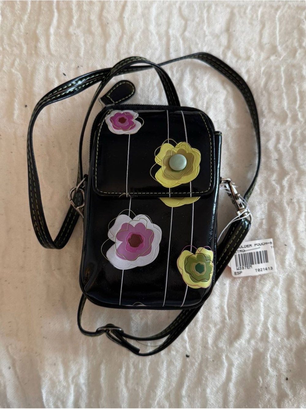 Vintage Black Floral Accent Crossbody Card Holder